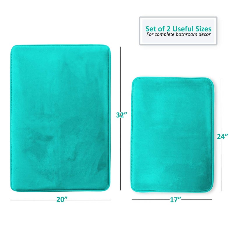 Clara Clark 2 Piece Bathroom Rugs Bath Mat Set, Velvet Memory Foam Bath Mats for Bathroom - Non-Slip, PVC Backing Bath Rugs, Washable - Dries Quickly, Teal - Image 3